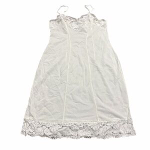 70s 80s European Vintage Schiesser Lace Silky Sheer Midi Slip Dress White 44/M